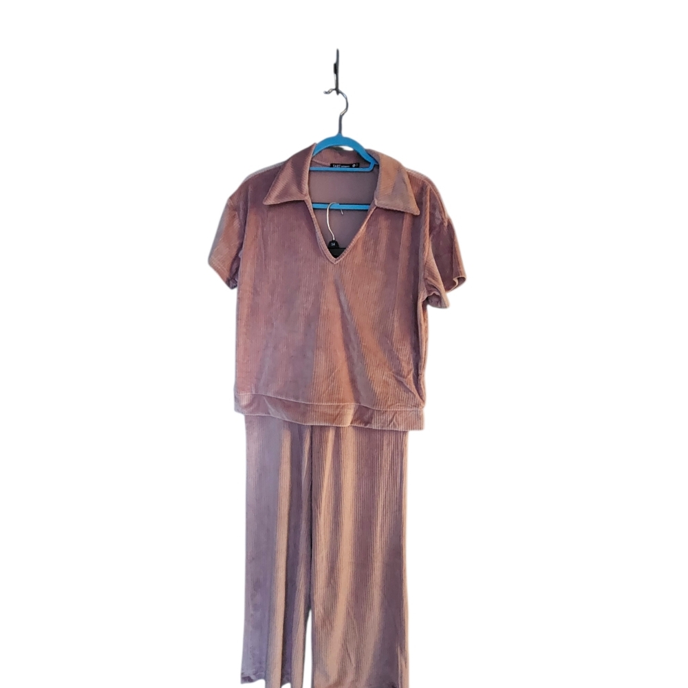 Tart Intimates Velour Ribbed Pajama Set Medium Pink Lounge Sleepwear Soft ws52